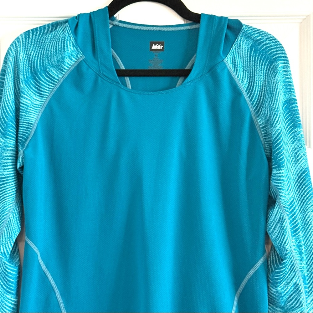 🌼 REI Women's Teal Hooded Athletic Long Sleeve Pullover Size Medium - Picture 4 of 6